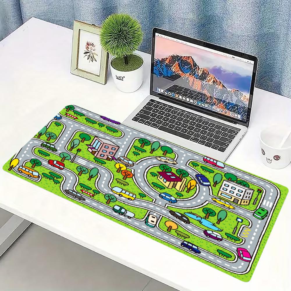 Kids Cartoon Town Road Map Desk Surface Color Gaming Area Non Slip Rubber Extended Keyboard Space Laptop Office Workstation Zone