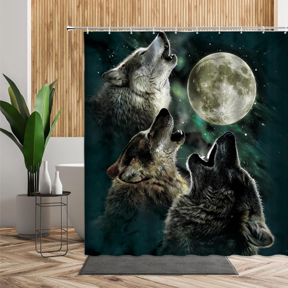 

Wild Wolf Animal Shower Curtain Snow Night Scenic Bath Curtains Bathroom Decoration Waterproof Fabric Bathtub Screen With Hooks W60H190(CM)-1 Pcs