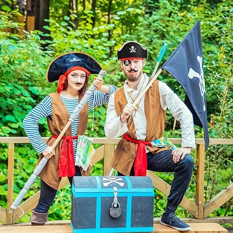 1-10 szt. Zestaw Kapitański Kapelusz Piracki i Maska na Oczy Wzór Czaszki Dekoracja Kostiumu na Halloween Cosplay Przebranie Straszne Imprezy Tematyczne Rekwizyty