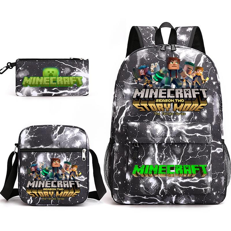 Large Capacity Schoolbag with Shoulder Strap; Student Three-piece Pencil Case Set