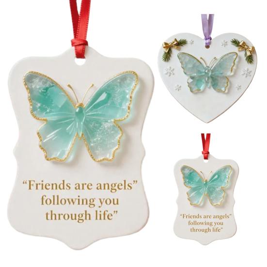 Friendship Butterfly Christmas Ornament Friends Are Angels Hanging Pendant Friendship Keepsake Christmas Tree Decoration Gift for Women Friends