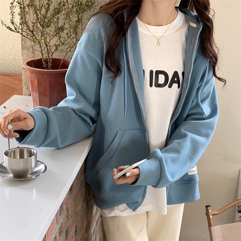 Chic Zip-up Hoodies Female Casual Street Loose Thin Sweatshirt Pocket Hooded Women Cardigans