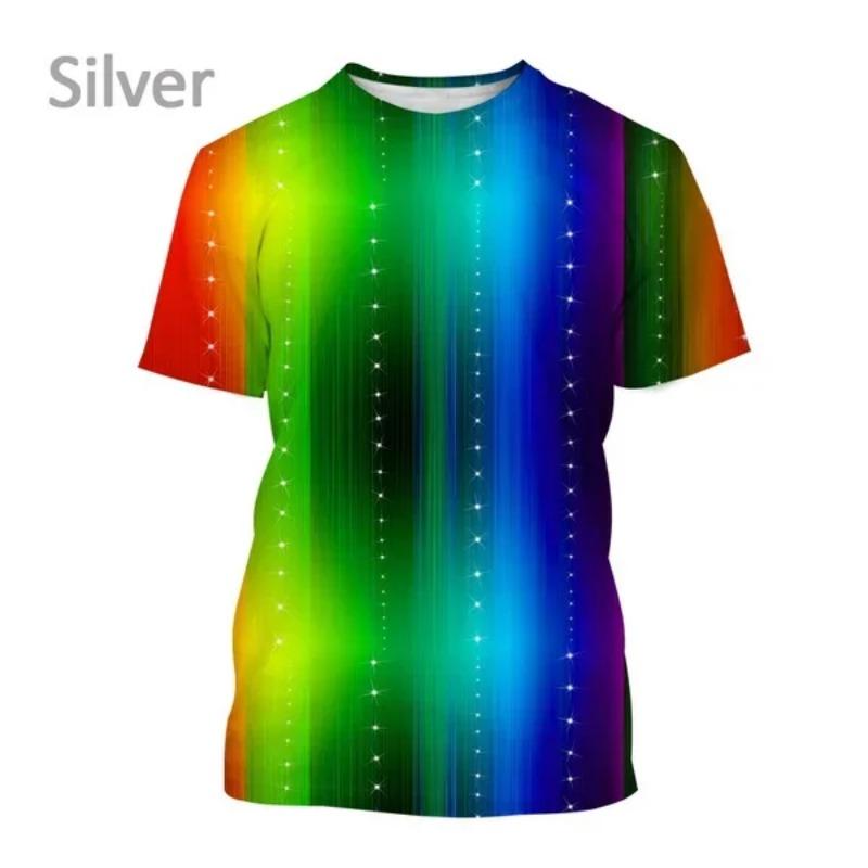 New Fashion Stripes Vertigo Casual Round Collar Unisex Short Sleeve Colorful Striped Personality 3D Printing T-Shirt