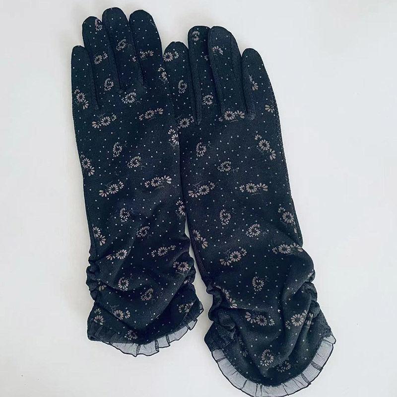 Summer Driving Sun Protection Gloves for Women Short Pure Cotton Thin Medium Long Breathable Anti Slip Floral Pattern