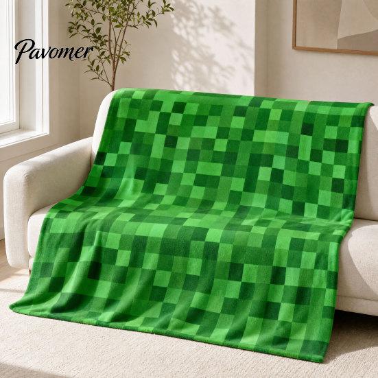Miners Style Games Throw Blanket Pixel Grid Kids Flannel Blanket, Geometric Patchwork Pixelated Bed Versatile Home Cartoon Gamepad Video Girls