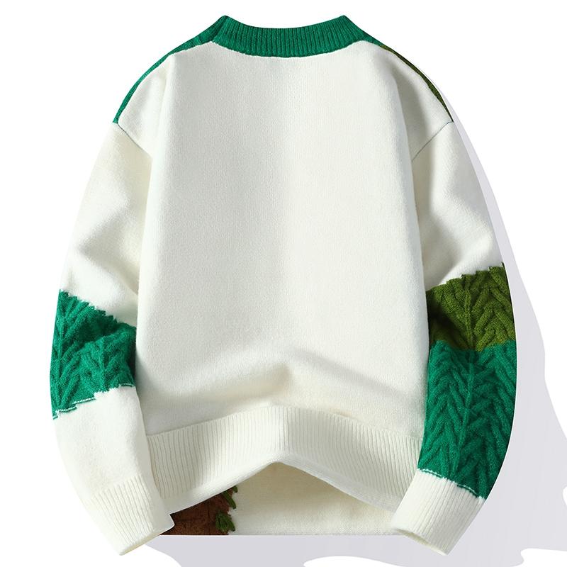Herrenbekleidung Herbst Winter Rundhals Pullover Laterne Langarm Kontrastfarbe Schraubgewinde Pullover Gestrickte Freizeit-Tops