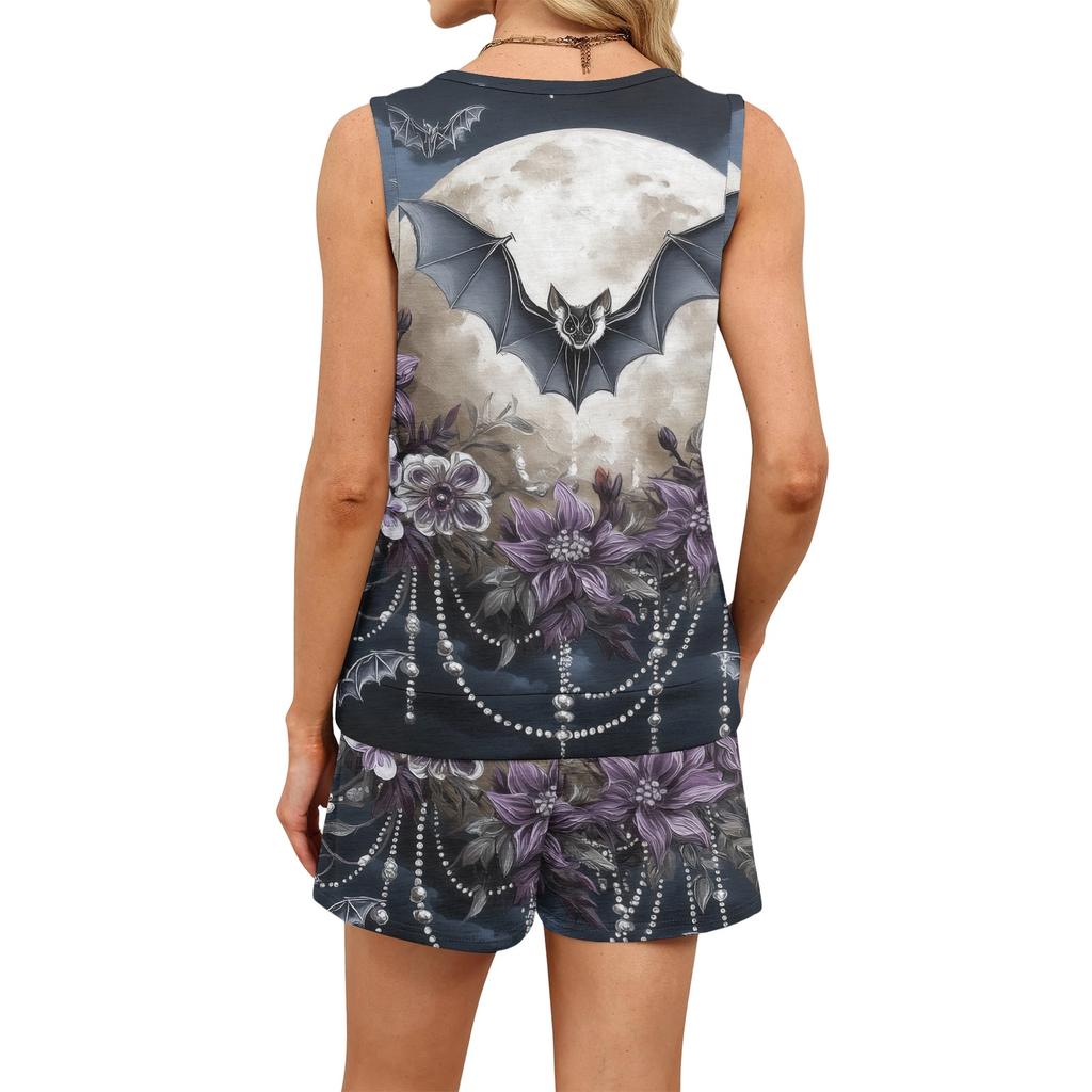Women Sleeveless Tank Top and Shorts Set Vintage Floral Print Square Neck Casual Summer Two Piece Outfit with Pockets and Drawstring Waist