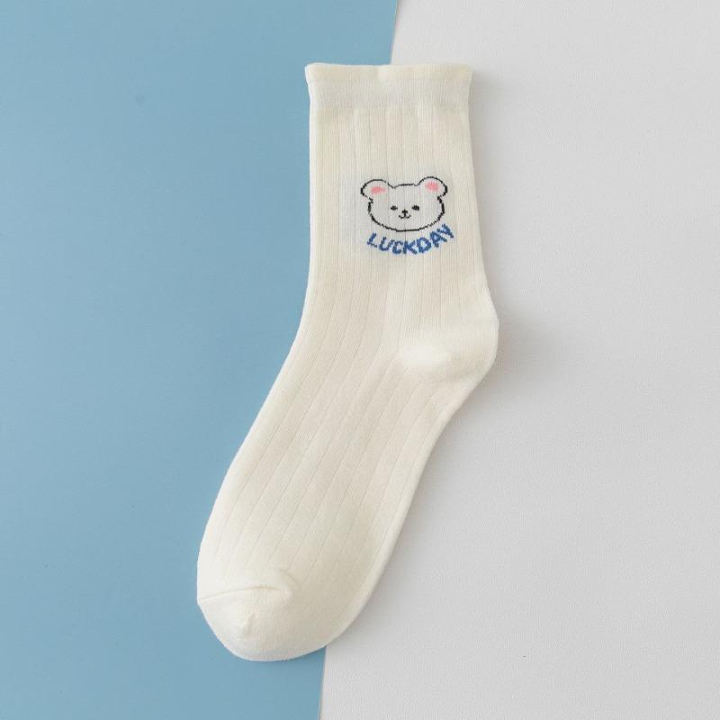 Women's Autumn and Winter Cartoon Bear Mid-calf Socks, Women's Socks, Cotton Sweat-absorbing and Breathable Cotton Socks