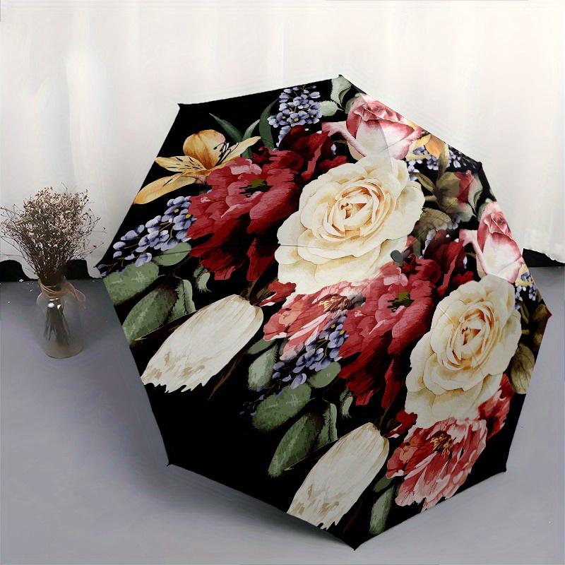 Floral Bouquet Theme 8 Bone Hand Automatic Folding Umbrella, Compact and Portable Design, A Perfect Gift for Birthday, Christmas or Business
