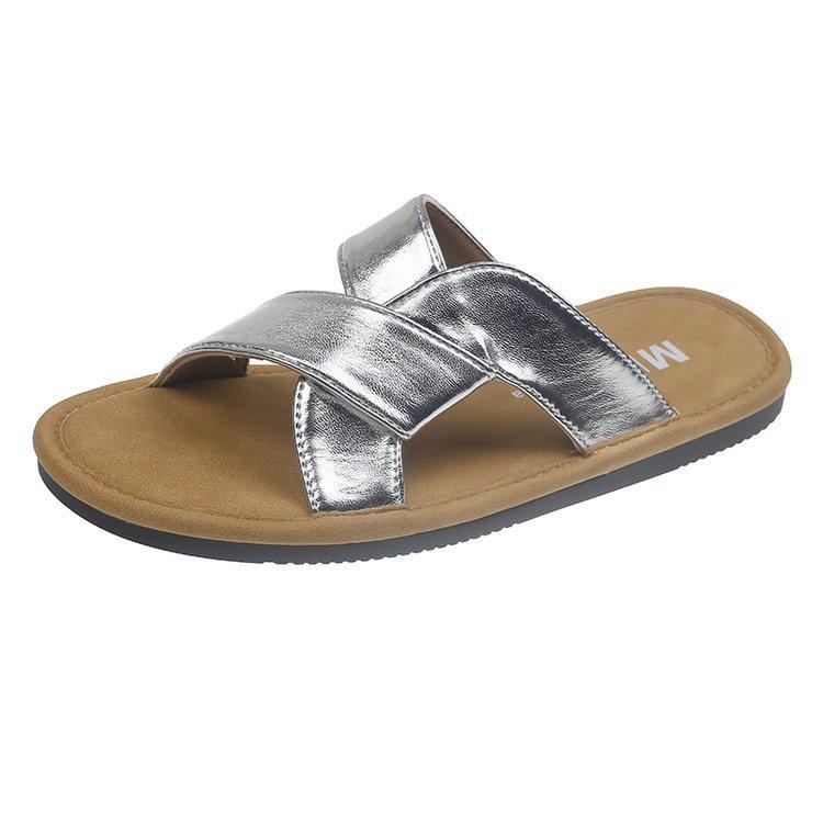 Niche kinked cross slippers women's soft bottom outer wear 2025 new summer beach seaside vacation cool slippers