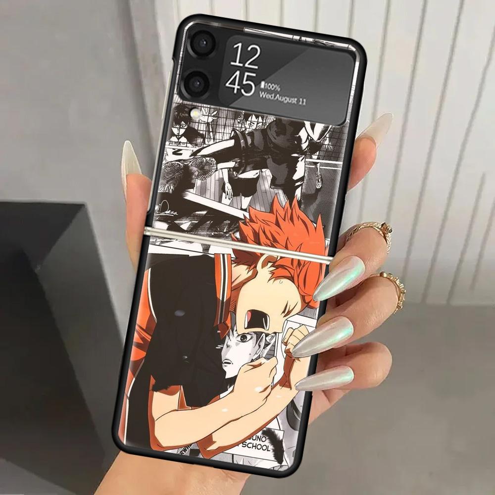 Haikyuu Oya Volleyball Anime Hard PC Phone Case For Samsung Galaxy Z Flip 6 5 4 3 Black Cover ZFlip6 Flip5 Flip4 5G Foldable Pri