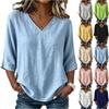 Women Loose Fit V Neck Top Mid Sleeve Relaxed Style Lightweight Jersey Cotton Casual Shirt for Everyday Wear