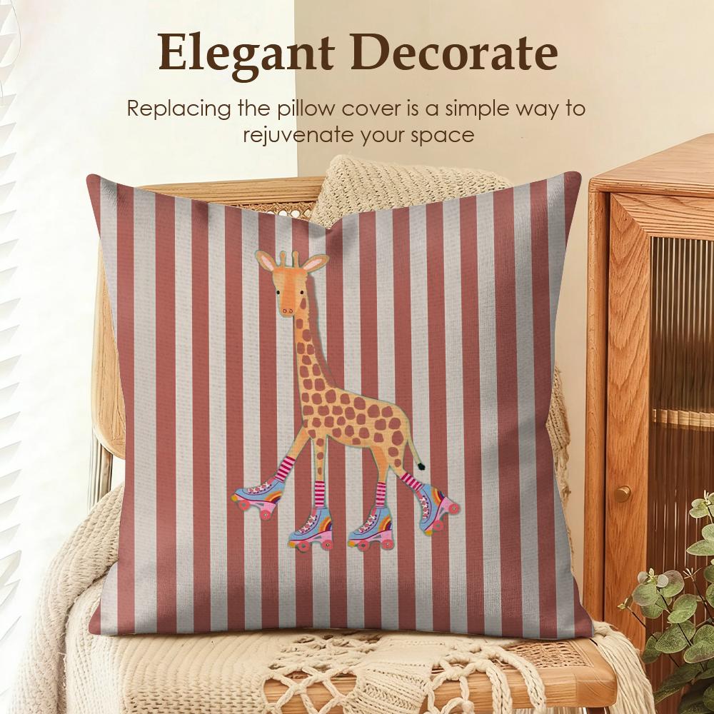 Cute Funny Animal Ins Cartoon Cushion Cover Natural Linen Organic Fabric DoubleSided Printing Sofa Home Decor Gift Pillow Case