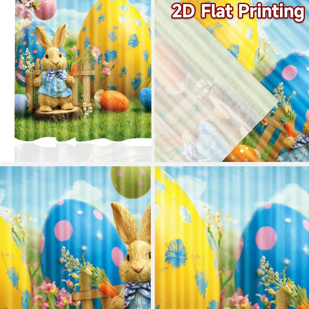 2D flat printing 2pcs Scene Curtain Easter Bunny Eggs Spring Garden Digital Printed Polyester Drapes Party Decorations Use for