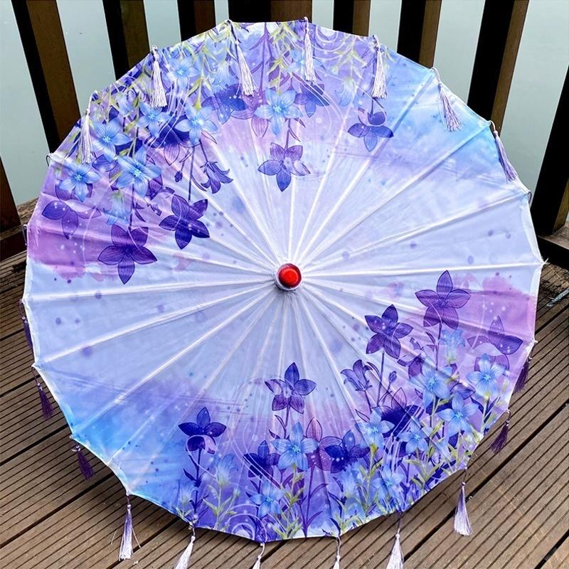 Klassische Chinesische Kunst Asiatischer Stil 33" Seiden Sonnenschirm mit Quasten für Hochzeitsfeiern, Fotografie, Kostüme, Cosplay