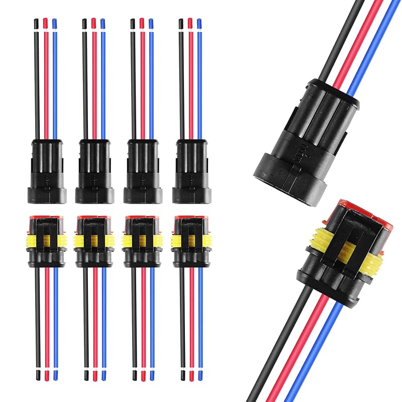 MUYI 2 Wire Connector 16AWG 5 Kits 2 Pin Waterproof Connectors With 10Cm Pigtail 1.5Mm Series Rubber Seal And Electrical Terminals