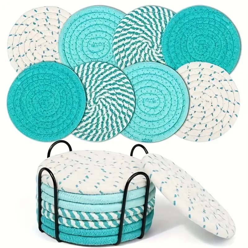 8-teiliges gewebtes Untersetzer-Set, Kaffeetassen-Untersetzer mit Halter, hochtemperaturbeständige Tassenuntersetzer, saugfähige Untersetzer für Kaffee und Tee