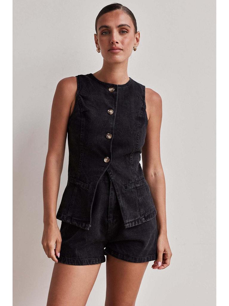 Spring/Summer 2025 European & American Fashion Sleeveless High Waist Loose Denim Shorts Set