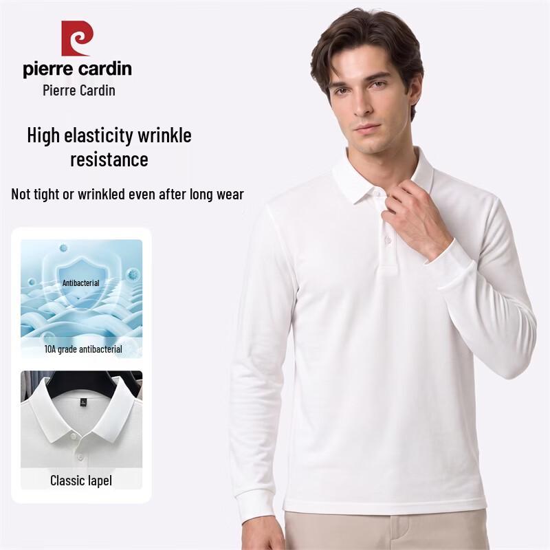 Pierre Cardin Men's Wool Blend Antibacterial Long Sleeve Polo Shirt