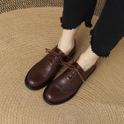 Fashion NEW Spring/Autumn Women Pumps Split Leather Shoes for Women Round Toe Chunky Heel Shoes Casual Lace-up Women Pumps Oxford Shoes