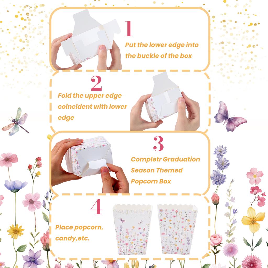 Wildflowers Paper Popcorn Box Spring Wildflowers 1st Birthday Party Decor Kids Girl Wedding Birthday Supplies Gift Baby Shower