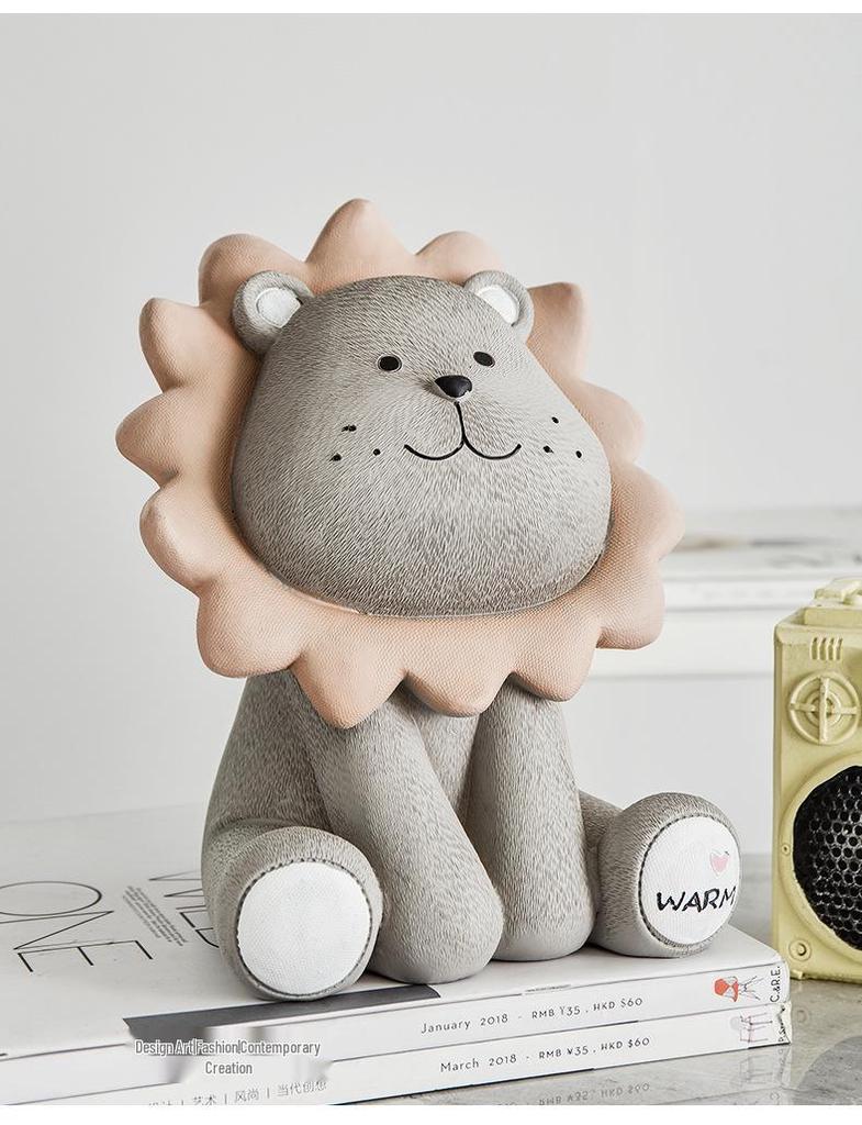 Large Nordic Lion Piggy Bank: Cute Decorative Coin Holder for Children's Room or Living Room