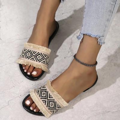 Fashion Women Summer Straw Woven Travel Slippers Outdoor Espadrille Flip-flops Fashion Flat Ladies Sandals and Slippers Large Size