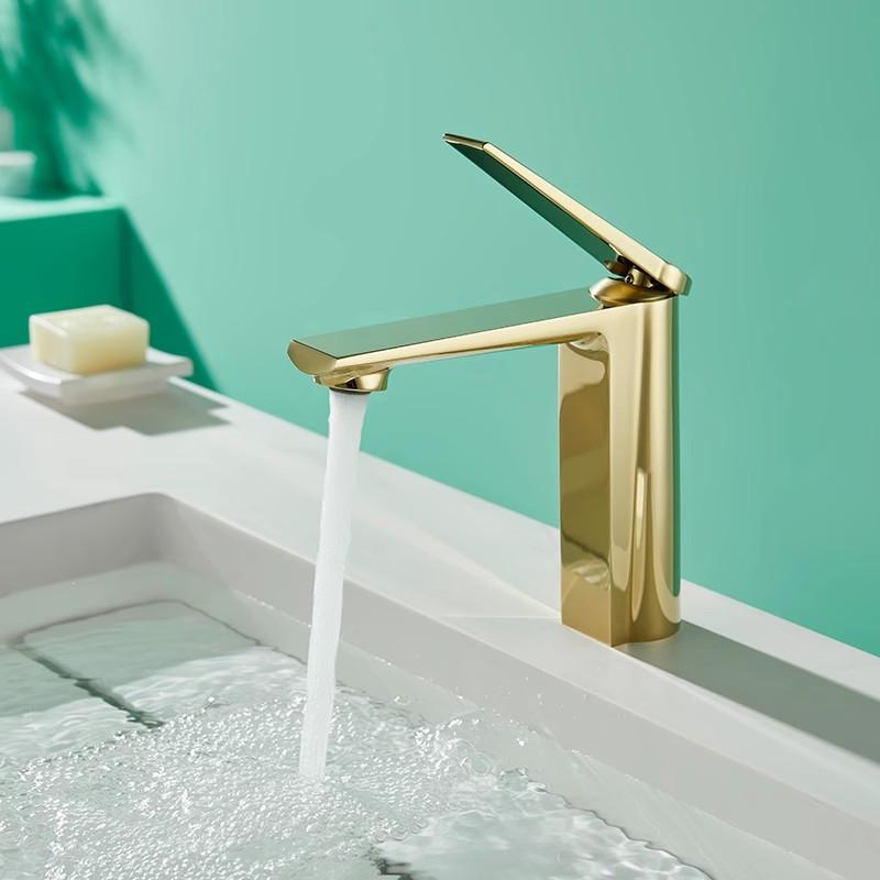 Tuqiu Gold Bathroom Faucet Gray Bathroom Basin Faucet Cold And Hot Water Mixer Sink Tap Single Handle Deck Mounted Tap