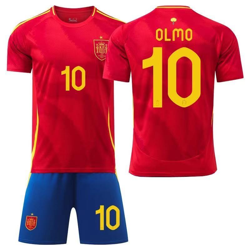 2024 Europeisk Hemma-tröja: Yamal #19 & Rodri #16 Kortärmad Fotbollströja för Barn och Vuxna