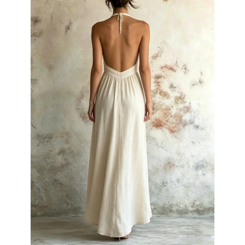 Europäisches und amerikanisches Sommer-Neumode-Kleid mit Halsausschnitt, ärmellos, schwingend, einfarbig