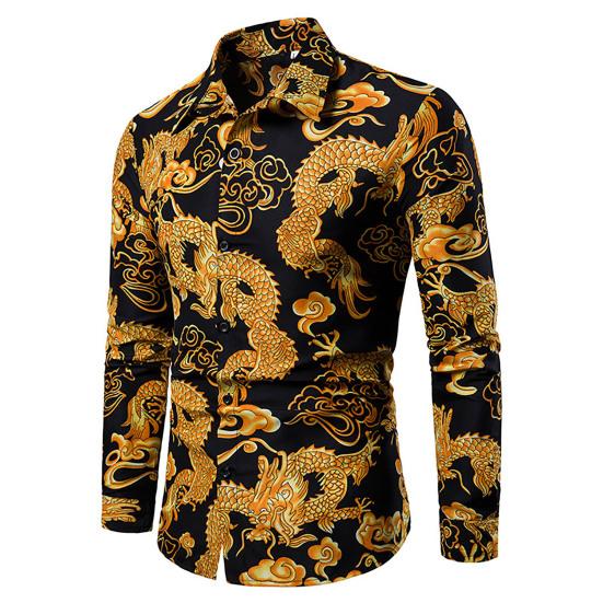 Men Shirt Individual Royal All Match Turn-down Collar Spring T-Shirt