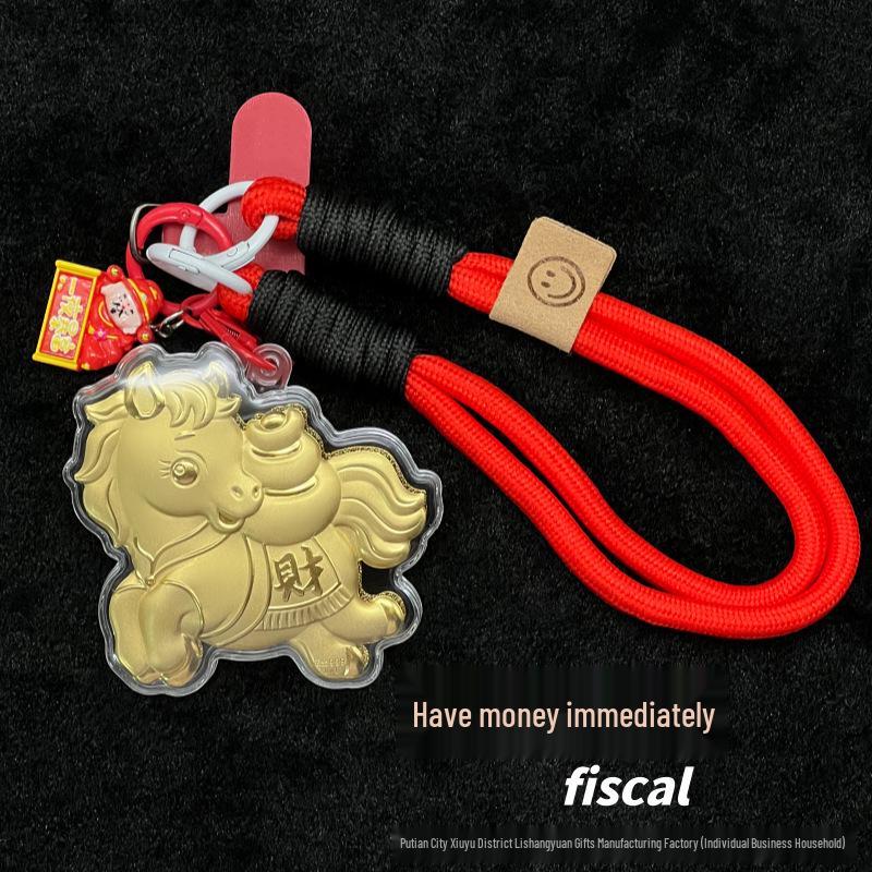 Year of the Horse Gold Leather Keychain & Phone Lanyard – Lucky Charm New Year Gift