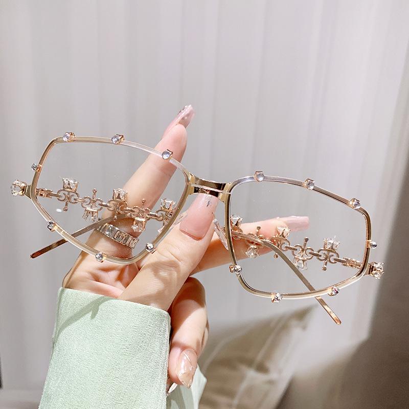 Sunglasses Design Sense Diamond-Encrusted Temple Street Shot Large Frame Sunglasses