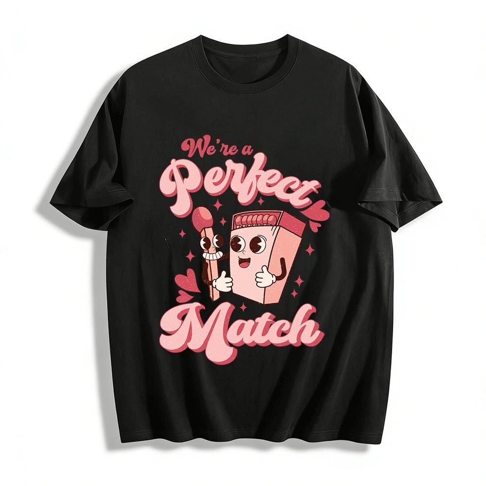 Perfect Match Cute Couple Matchstick Graphic Casual Top Pure cotton T-shirt XXS