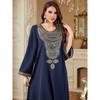 Middle East Cross-Border Dubai Loose Plus size Long sleeve Embroidery Dress Arabic Solid Women clothes Robe Dress