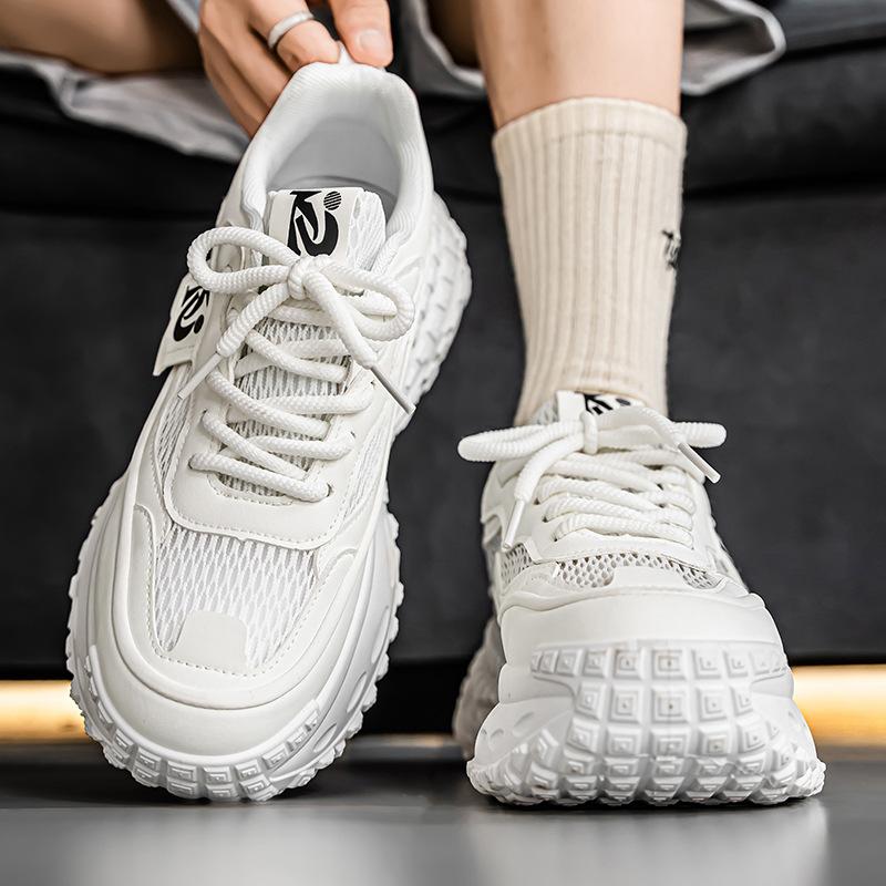 Summer Men's Shoes New Breathable Mesh Sports Shoes Men's Trend Versatile Thick Sole Heightening Casual Black Dad Shoes