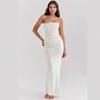 New red tube top fishbone sexy slim fishtail fishtail dress long solid color dress women