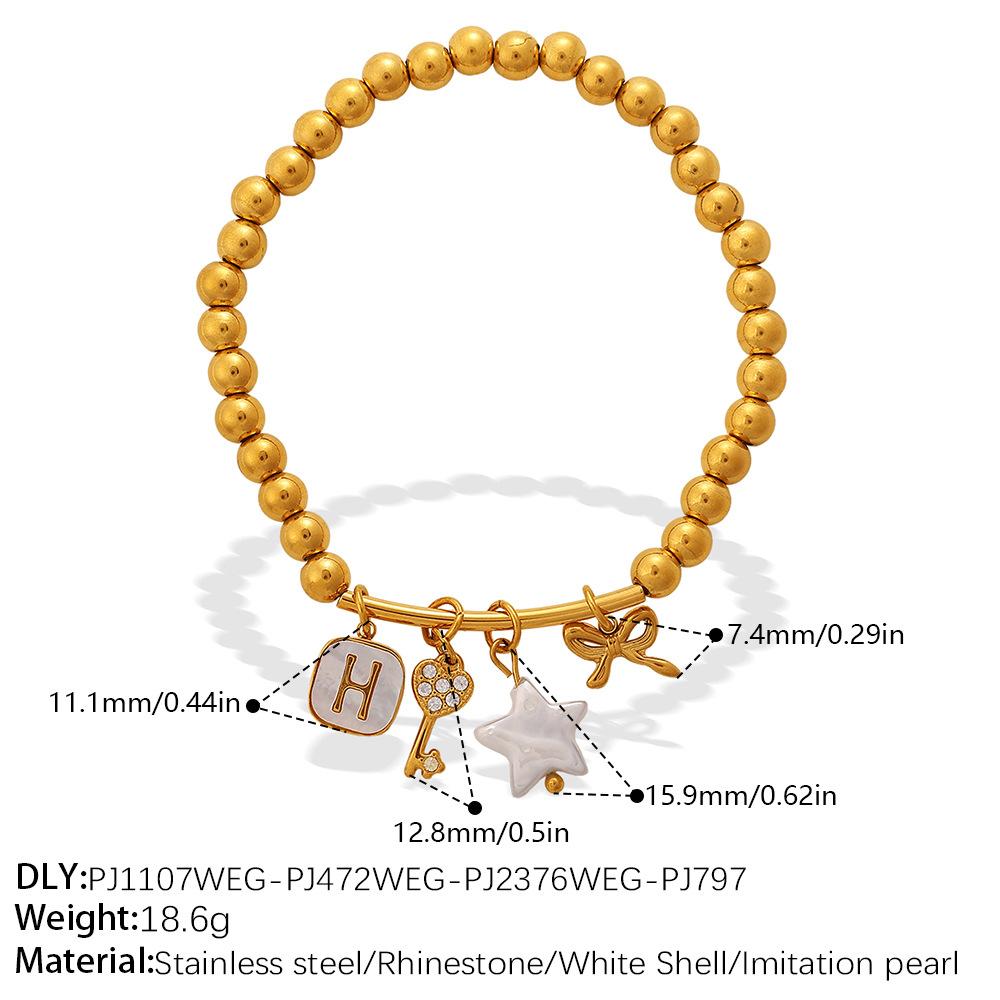 Retro Premium Sense · DIY Love Star Moon Pendant Gold Bead Bracelet Stainless Steel Gold Plated Jewelry