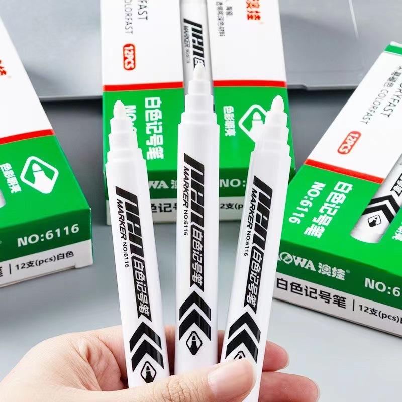 White Permanent Oil-Based Marker Pen Waterproof Fade-Resistant Bold Tip Paint Pen for Coding