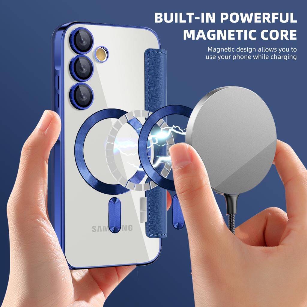 For Samsung Galaxy A55 5G Magnetic Case RFID Blocking Card Holder Leather Phone Cover