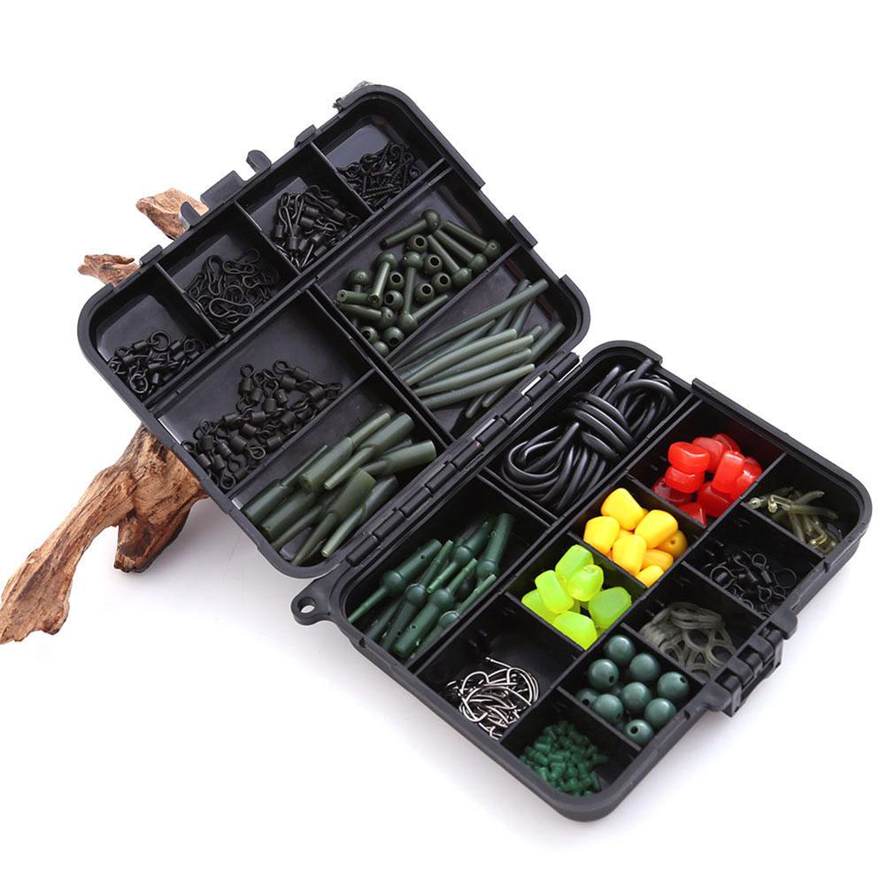 271Pcs Carp Fishing Tackle Kit Carp Hooks Quick Change Swivels Sleeves Corns Fishing Gear Set for Carp Fishing Hair Rigs