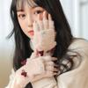 Half-Finger Flip Winter Gloves Soft Antlers Knit Mittens Cute Student Writing Gloves