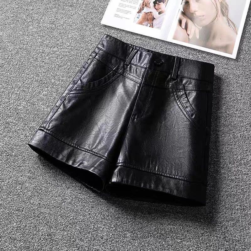 Women s High Waist Brown Faux Leather Casual Shorts S чёрный