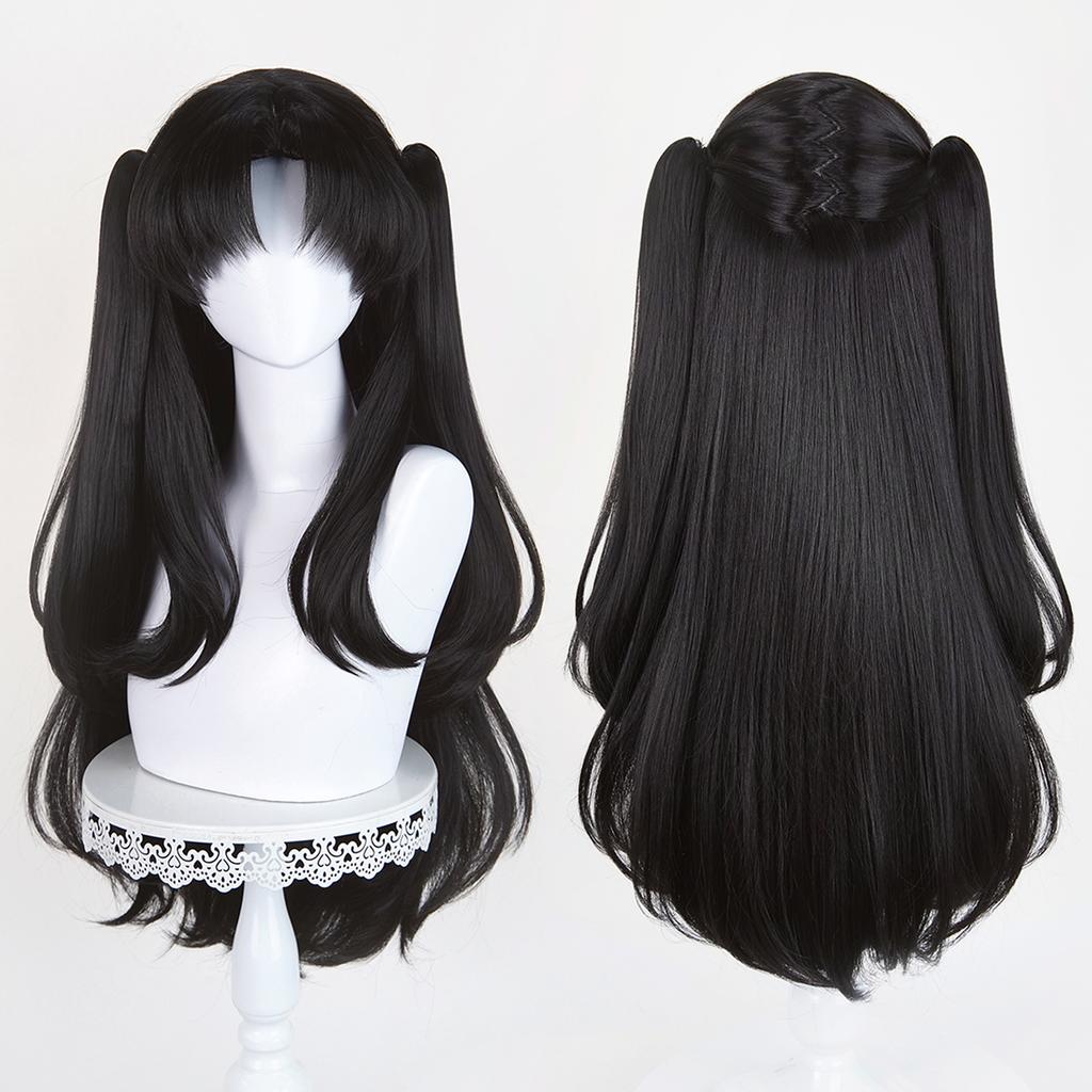 Fate Tohsaka Rin Cosplay Wig 80cm Long Black Woman Hair Anime Cosplay Wig Halloween Heat Resistant Synthetic Wigs