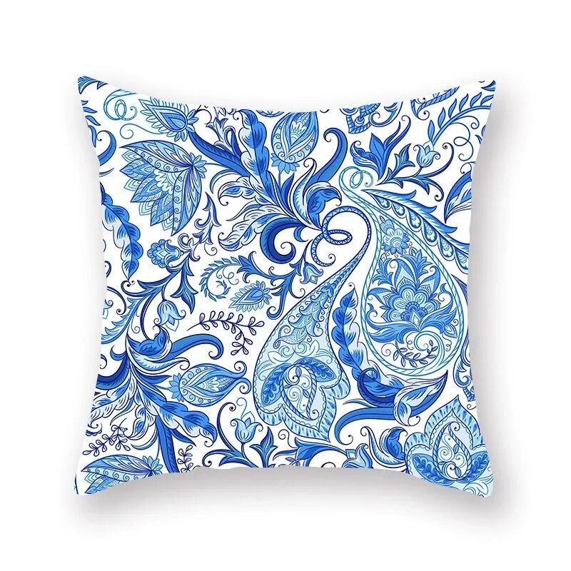 Blue Mandala Flower Geometric Print Pillowcase Living Room Sofa Bedroom Car Office Cushion Cover Home Decoration Ornament