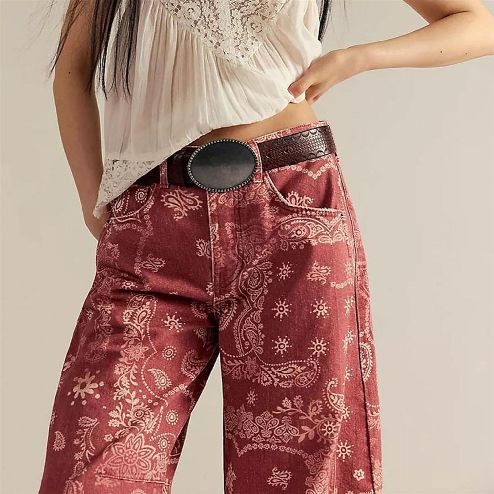 Herfst En Winter Dames Losse Jeans Geprinte Denim Negenpunts Broek Wijde Pijp Middelhoge Jeans Y2K