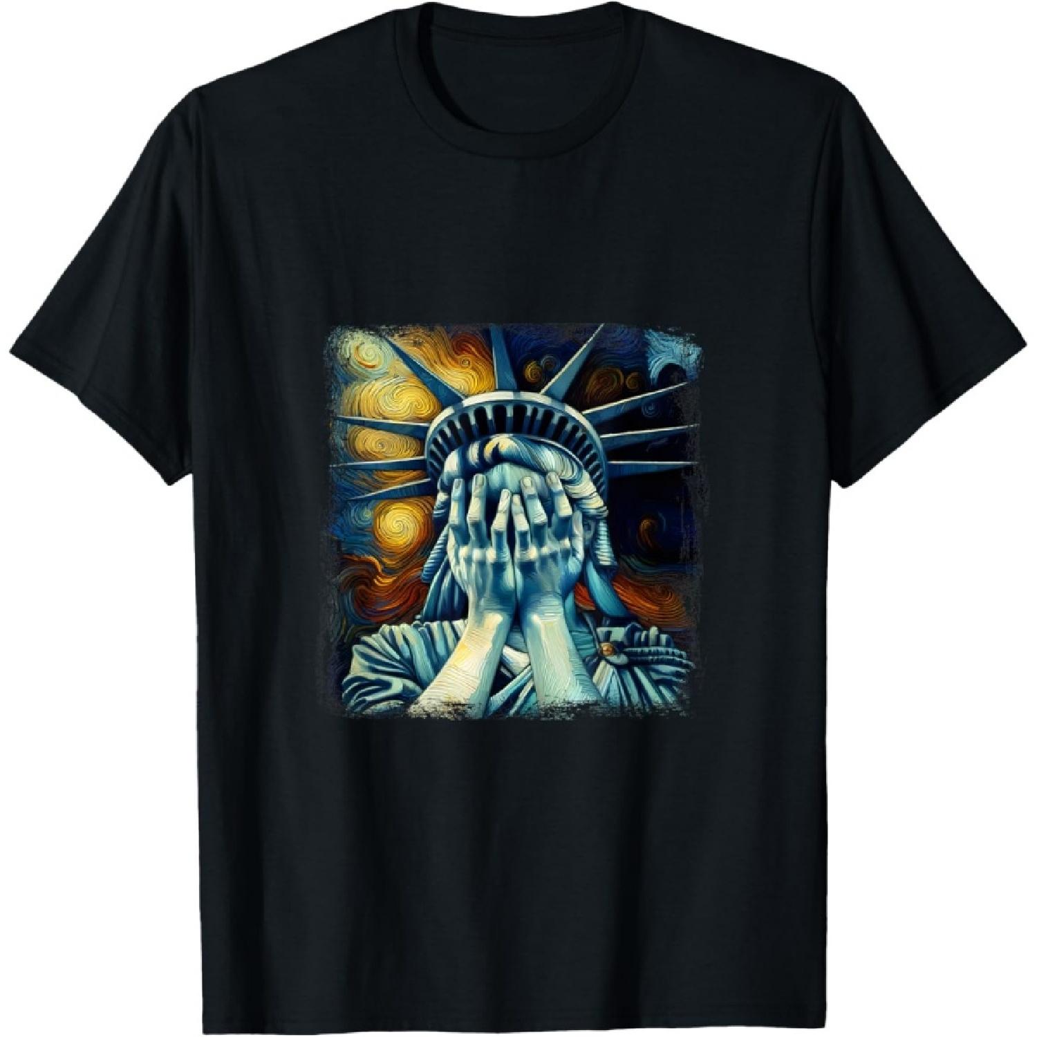 Мужчина Женщина Статуя Свободы Закрывает Лицо Плачет Америка Футболка S