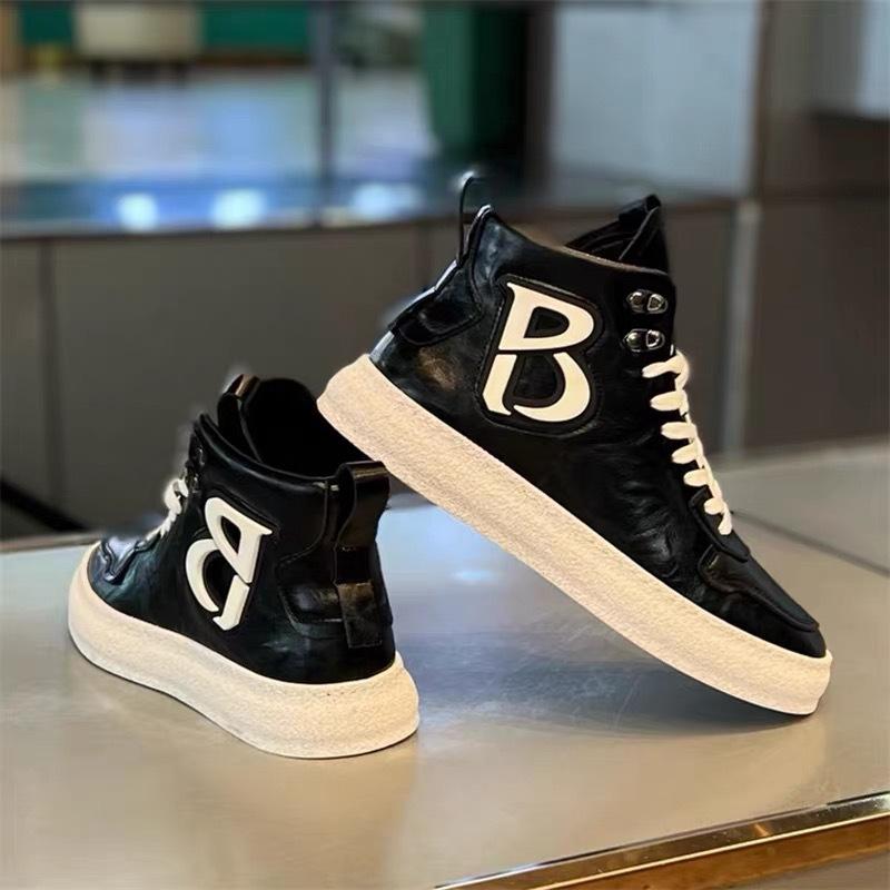 Spring and autumn high-top lace-up soft sole leather surface comfortable board shoes lightweight height-increasing casual shoes
