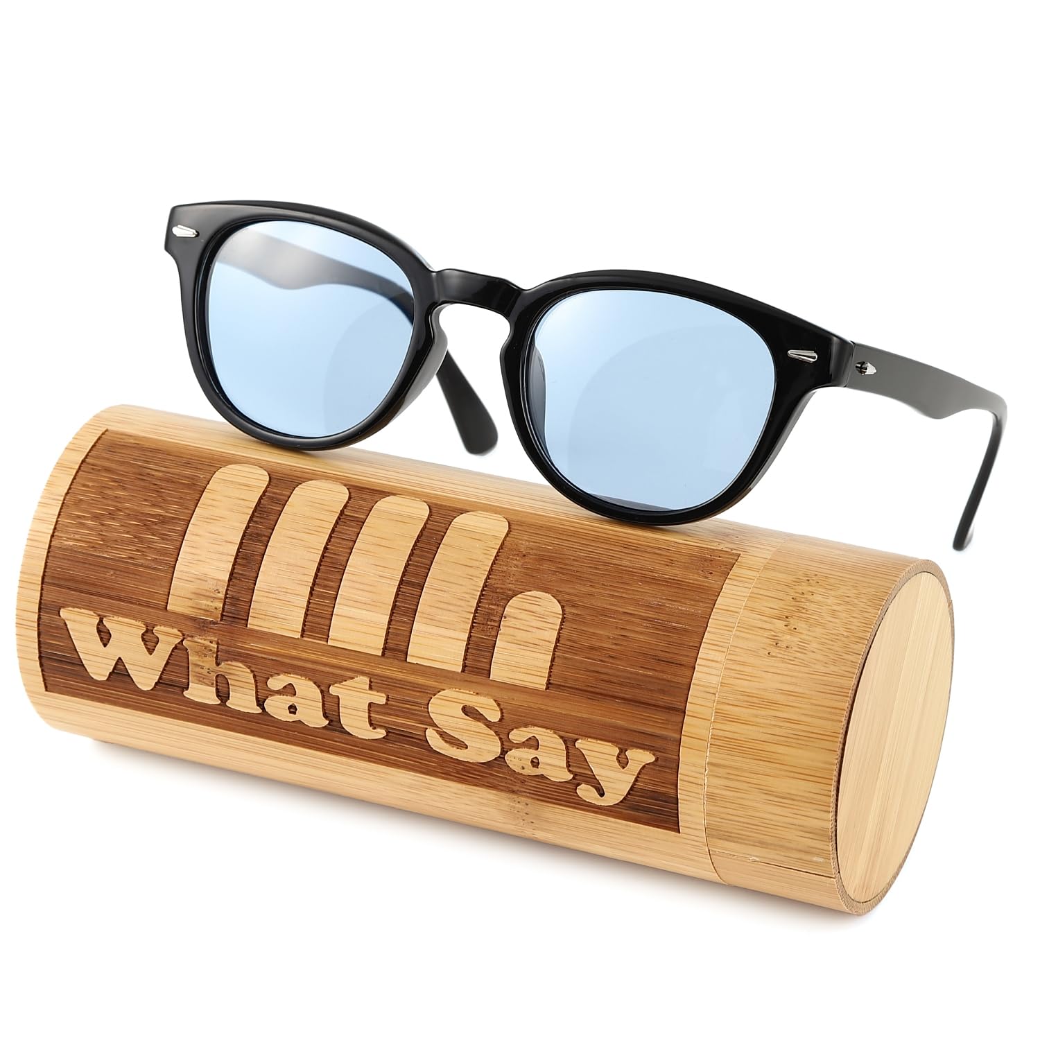 

FASHION OUTDOOR Wellington Color Lens Sunglasses Clear Lens Date Glasses Polarized Lens UV400 Men Women Blue [What Say] (Light (Polarized)/Black)