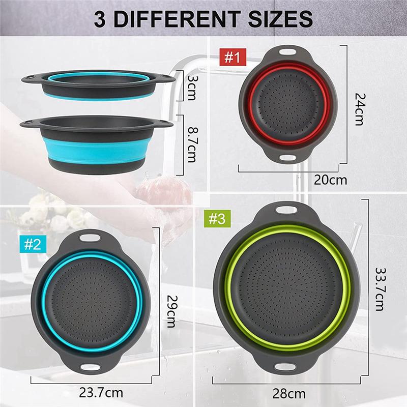 Good-Collapsible Colander, Set Of 3 PCS Collapsible Strainer, Colander Perfect For Draining Pasta, Fruits And Vegetables